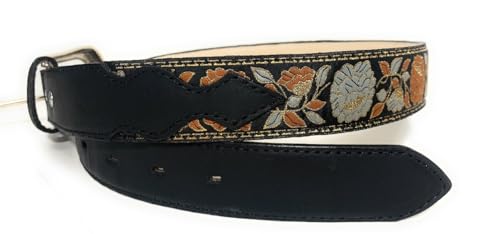 Women's Black Western Belt, Girls Genuine Leather Floral Pattern Casual Or Work Western Belt2