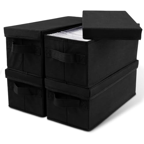 4Pack CD Storage Boxes with Lid Dustproof Disc Stackable CD Case Storage Box Foldable DVD Organizer Storage with Handles 14.17 x 6.29 x 5.51in (4Pack)