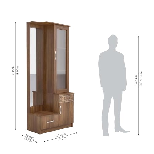 Image of NEUDOT Petra Wooden Dressing Table with Mirror and Storage | Engineering Wood | Vanity Table with Mirror | Vanity Table for Bedroom, Living Room | 1-Year Warranty, Brown
