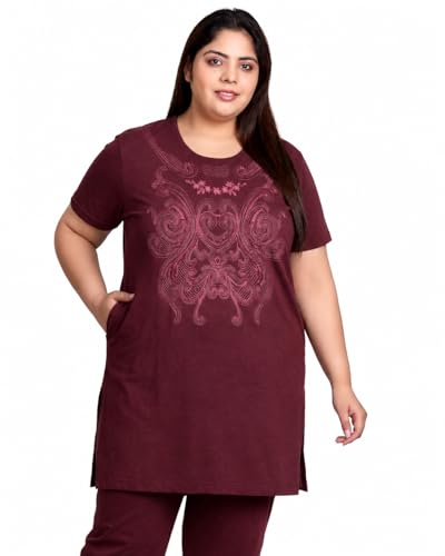 Image of In Love Women's Printed Cotton Plus Size Longline T-Shirt with Pockets | Cotton fabric - soft longline T-shirt with easy plus-size fit