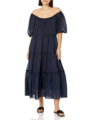 Karen Kane Women's Tiered Poof Sleeve Dress, Navy, Small #TOP27