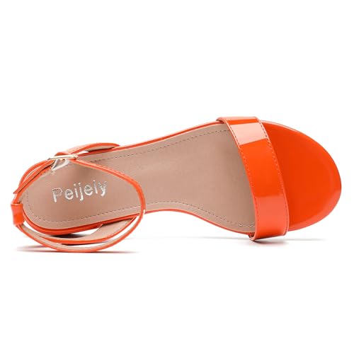 Image of Women's Ankle Strap Sandals, Low Block Heel, Open Toe Summer Dress Shoes with Buckle Closure