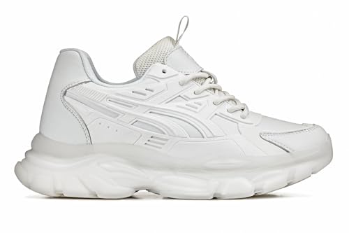 CALTO Men's Invisible Height Increasing Elevator Shoes - White/Translucent White Sole Chunky Sole Lace-up Sporty Sneakers - 2.6 Inches Taller - S5285 - Size 12 D(M) US2