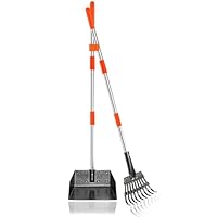 Furggis Hundekotschaufel, 2 Stück Dog Pooper Scooper Hundekotschaufel und Harke Metall Rechen Kehrschaufel für große mittlere kleine Hunde mit Lange verstellbare Griff Rake Waste Removal