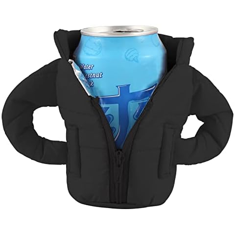 Beer Can Coolers Jacket, Beer Beverage Vest Jacket Cover, Insulated Can Cooler Sleeve for 12oz Cans, Creative Beer Coats, Beer Gifts for Men Beer Lovers Father Boyfriend (Black) Cover