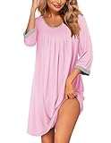 Ekouaer Womens Nightgowns Comfy Sleepwear Short Nightdress Knit Sleepshirts Blue Dark Pink M