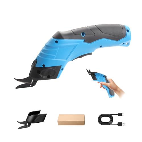 Electric Scissors Wireless Cardboard Cutter Electric Fabric Scissors Box Cutter, Rechargeable Powerful Fabric Cutter for Crafts Leather Carboard Carpet Plastic Felt (Blue)