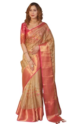 Image of SGF11 Women's Kanjivaram Pure Soft Silk Saree With Unstitched Blouse Piece