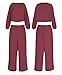 ROYLAMP Women's Fall 2 Piece Outfits Long Sleeve Round Neck Crop Top Wide Leg Pants Set with Pockets Dark Fuchsia XS