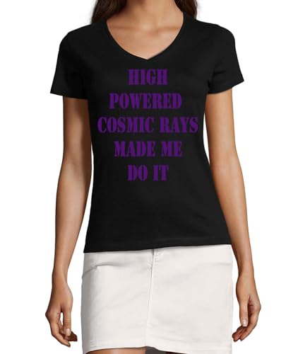 T-shirt col en V pour femme en coton noir L imprimé Cosmic Rays