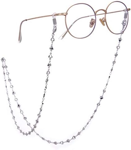 LIKGREAT Heart Glasses Chain Eyeglass Chain for Women Heart Beads Glasses Chains Sunglasses Strap Reading Glasses Holder（silver）