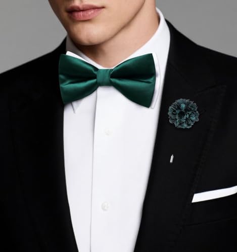 Image of Dubulle Mens Paisley Striped Bowtie Set Pre-tied Bowtie for Men and Pocket Square Set Wedding Business