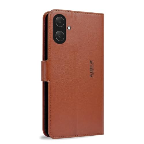 Image of AIBEX Compatible for Samsung A07 5G / Samsung F70E 5G Flip Cover Leather Finish | Inside TPU with Card Pockets | Wallet Stand | Complete Protection Flip Case Brown