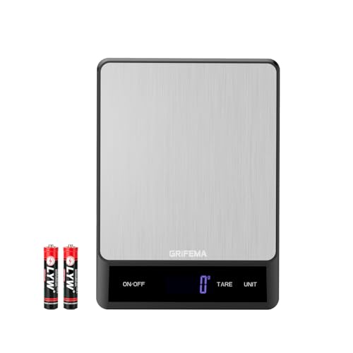 GRIFEMA GA2008, Báscula de cocina con pantalla LCD, Báscula multifuncional para alimentos de acero inoxidable, 5 kg/11 lb