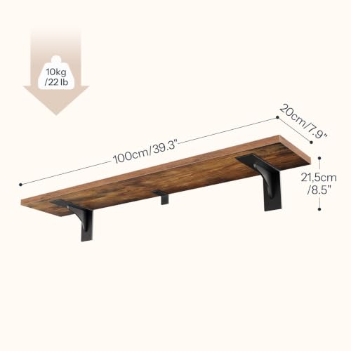 Image of HOOBRO Floating Shelves for Wall, 39.4 inch Wall Mounted Shelves Set of 2 | Hanging Storage Shelf with Metal Brackets, wooden shelf for Living Room, Bedroom, Bathroom, Rustic Brown and Black