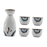 OFFSCH 1 Satz Japanisches Sake Set Traditionelles Teiliges Set mit Sakekanne und Sakebechern für Sake Genuss Hitzebeständig und Mikrowellengeeignet