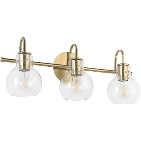 SOLFART Gold Bathroom Light Fixtures 3 Globe Glass Vanity Light Bathroom Lighting Fixtures Modern Over Mirror Wall Sconce Cover