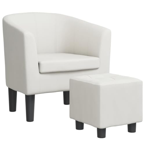 vidaXL Fauteuil Cabriolet avec Repose-Pied, Chaise avec Dossier, Siège avec Accoudoirs, Canapé de Bureau Salon Chambre, Blanc Similicuir