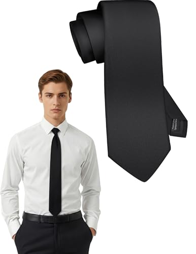 HAWSON Solid Black Ties for Men, Slim Black Necktie 2.5 Inch, Formal Wedding Business Neck Tie Mens Suit Accessories
