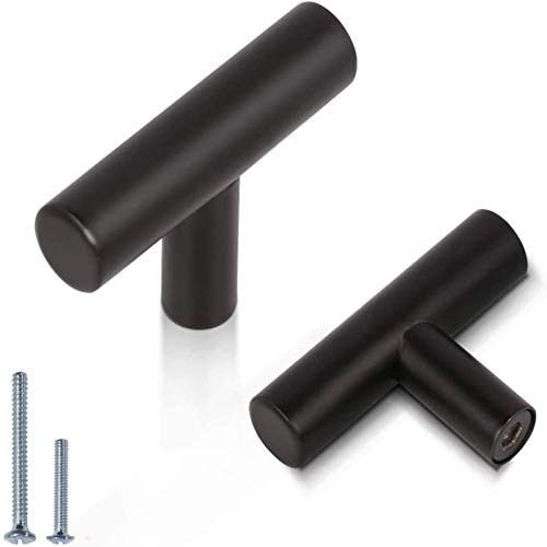 Probrico 10paquete acero inoxidable pomos para armario de cocina de puerta asas T Bar Negro 9 tamaño (50 mm, 64 mm, 76 mm, 96 mm, 128 mm, 160 mm, 192 mm, 224 mm, 256 mm)