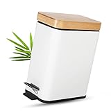 【Schickes Aussehen】 Mit der Kombination von dickem Bambusdeckel und matte Oberfläch eignet sich dieser hochwertige Treteimer nicht nur für Badezimmer und Gäste Toilette, sondern für Küche, Schlafzimmer usw. Wenn Sie damit nicht vollkommen zufrieden sind, bitte kontaktieren Sie uns, wir werden Ihnen eine zufriedenen Lösung geben.
