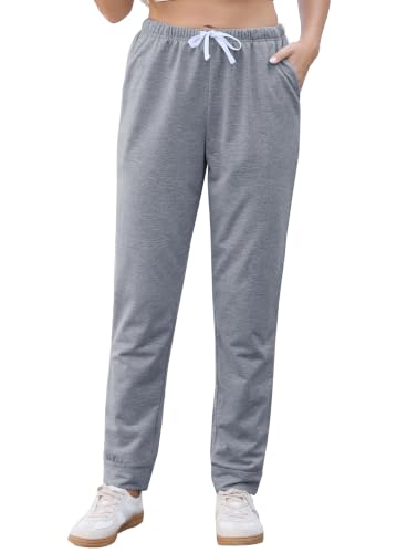 Image of Vlazom Joggers for Women Cotton Cuffed Jogging Bottoms Soft Ladies Sweatpants Lounge Track Pants Casual Running Trousers with Pockets Grey,L