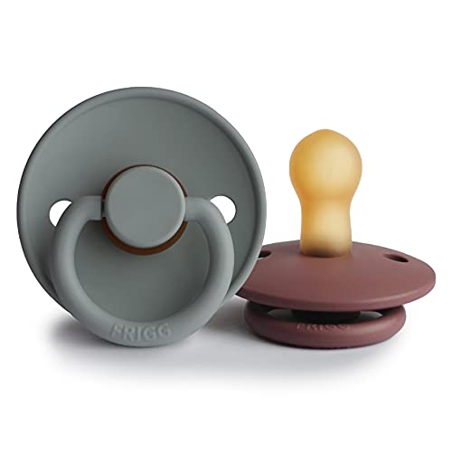 Image of FRIGG Natural Rubber Baby Pacifier | Made in Denmark | BPA-Free (French Gray/Woodchuck, 0-6 Months)