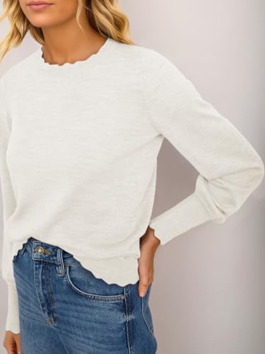 Cicy Bell Womens Crew Neck Long Sleeve Sweater Trendy Casual Scallop Trim Fall Knit Lightweight Pullover Tops4