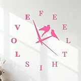 Adesivi con incisioni di pregio Lettering Senti questo orologio con uccellini innamorati Casa Stanza 36x36.2cm Decorazione artistica Rosa