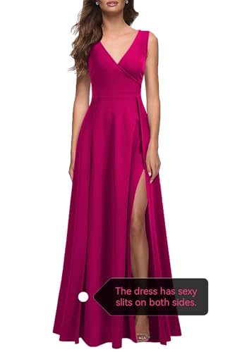 Image of MUSHARE Women's V Neck Sleeveless Split Formal Dress Cocktail Party Prom Long Dresses