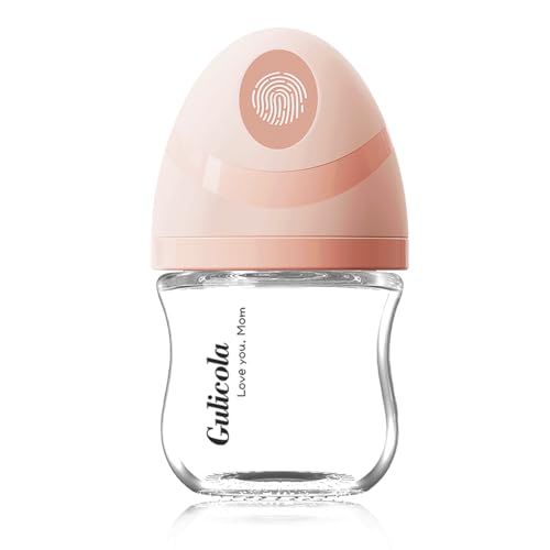 Image of Gulicola Natural Small Glass Baby Bottle 3 oz, Very Slow Flow Nipple, 1 pk - Pink