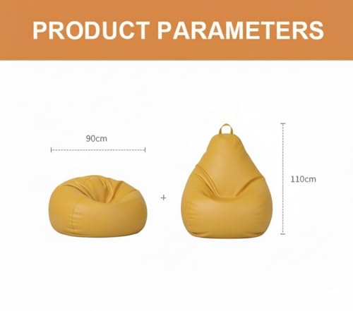Image of 4XL Leatherette Bean Bag Chair with Footrest & Cushion with Beans Filled (Ready to Use) Color- (Yellow, Bean Bag Only)
