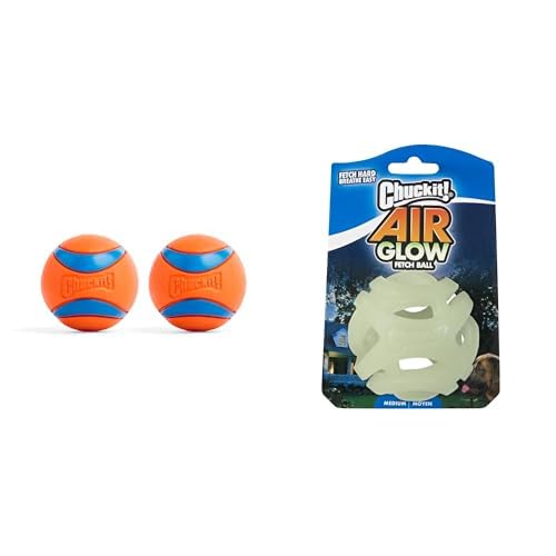 Chuckit Ultra Ball Air Glow Fetch Ball Dog Toy Bundle - Medium 2 5-inch Diameter Balls for Dogs