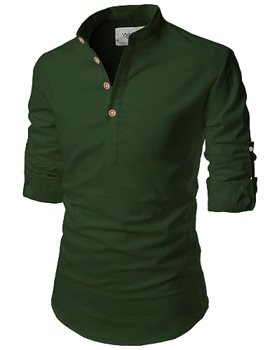 Image of Vida Loca Full Sleeve Mandarin Collor Cotton Casual Slim Fit Shirt for Men's