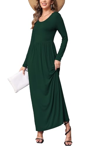Image of EUOVMY Women's Long Sleeve Loose Maxi Dresses Casual Long Dresses with Pockets