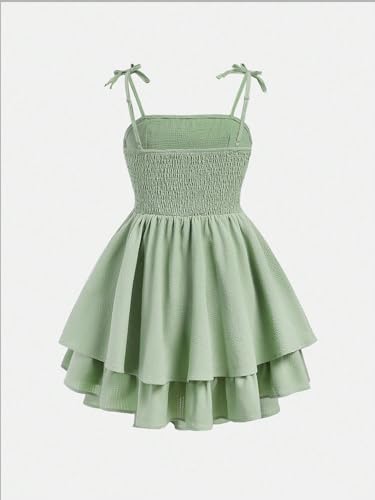 Image of SHENHE Girl's Smocked Ruched A Line Swing Dress Layered Tie Shoulder Flowy Cami Short Dress