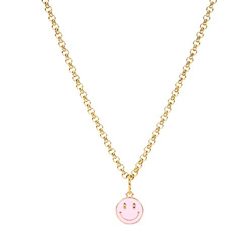 Pink Smiley Face Necklaces With Smiley Face, Chain Stainless Steel Gold And Pendant Included Original Quality And Style For All Ages, For Women Smiley Face Necklace, Trendy Jewelry, Cute Necklaces
