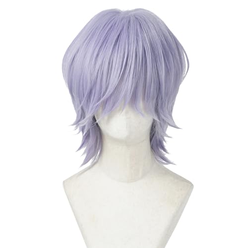 Maingua Short Purple Wig Cosplay Costume Wig Anime Halloween Wig (silvery White)