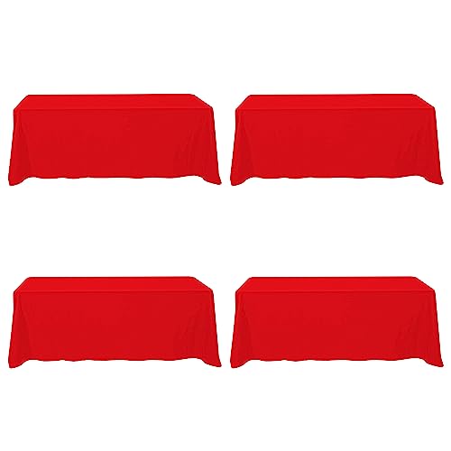 Image of BRILLMAX 4 Pack Red Tablecloths 90x156 Inch for 8ft Rectangle Tables | 150 GSM Polyester Fabric, Floor Length Drop, Water, Stain & Wrinkle Resistant Cloth Cover for Wedding Reception Banquet Party