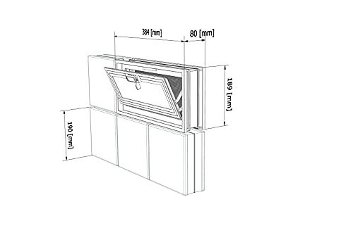 Ventana de ventilación 38,4x19x8 cm para pared de bloques de vidrio de obra 5