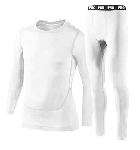 PROSTYLE SPORTS Junior Boys Long Sleeve Compression Set White Colour compression Top Compression bottom Full Sleeve Shirt Pant MMA Football Surfing Gym (White, 13-14 Years)