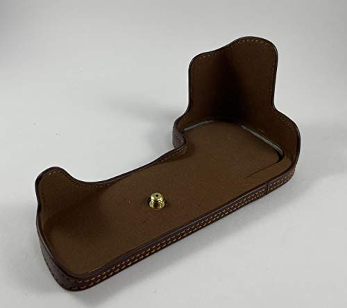 Minico Bottom Opening Version Protective Genuine Real Leather Half Camera Case Bag Cover With Tripod Design For Olympus Pen-F Camera With Genuine Real Leather Hand Strap Dark Brown #TOP2