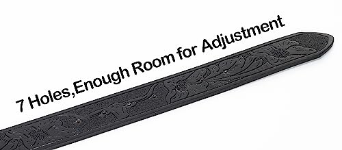 Image of Men's-Western-Leather-Belts Cowboy-Longhorn-Bull-Head-Buckle-Belt Floral-Engraved Waistband for Women