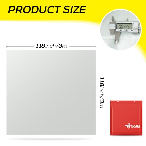 Image of FLASLD Fireproof Welding Blanket for Home and Kitchen, 10 ft x 10 ft Fiberglass Fire Blankets Emergency for People, Flame Retardant Protection and Heat Insulation