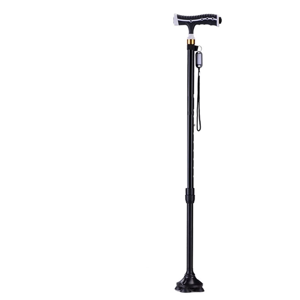 Bastón para Mujer Hombre, Bastón De 220 Libras Muletas Telescópicas con Luz LED, Bastón Independiente Portátil, Altura Ajustable (Color: Negro, Tamaño: Pequeño Cuatro Pies)