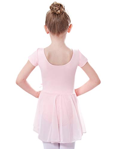 AUKARENY Leotard for Girls, Ballet Dancewear Short Sleeve (4T 4-6 Years, Balllet Pink)