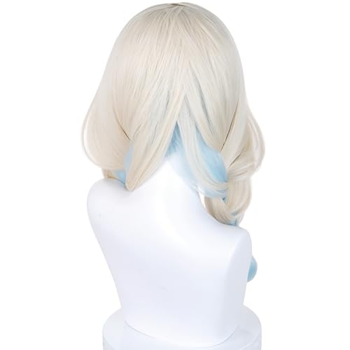 Image of Half and Half Long Blonde Blue Braid Anime Cute-Puppy Cosplay Wig with Bangs Kawaii Lolita Costume Wigs + Bow + Hairpins for Women Halloween Party