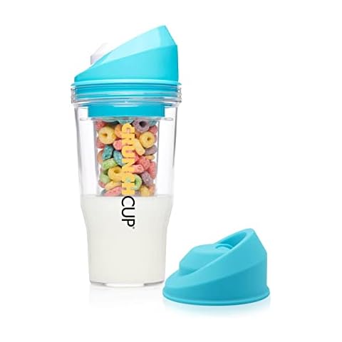 CRUNCHCUP Bundle & Save 15% on a Portable Cereal Tumbler + Splash Cap to Preserve Taste & Prevent Waste [BLUE] Cover