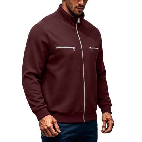 fartey Fleece Lined Jacket Men Stand Collar Full Zip Coats Zipper Pockets - image 2