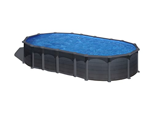 Gre Piscina de Acero Elevada,Ovalada con Aspecto Acero Grafito. Piscinas Desmontables para Jardín. 730 x 375 x 132 cm - Piscina KITPROV7388GF Capri.